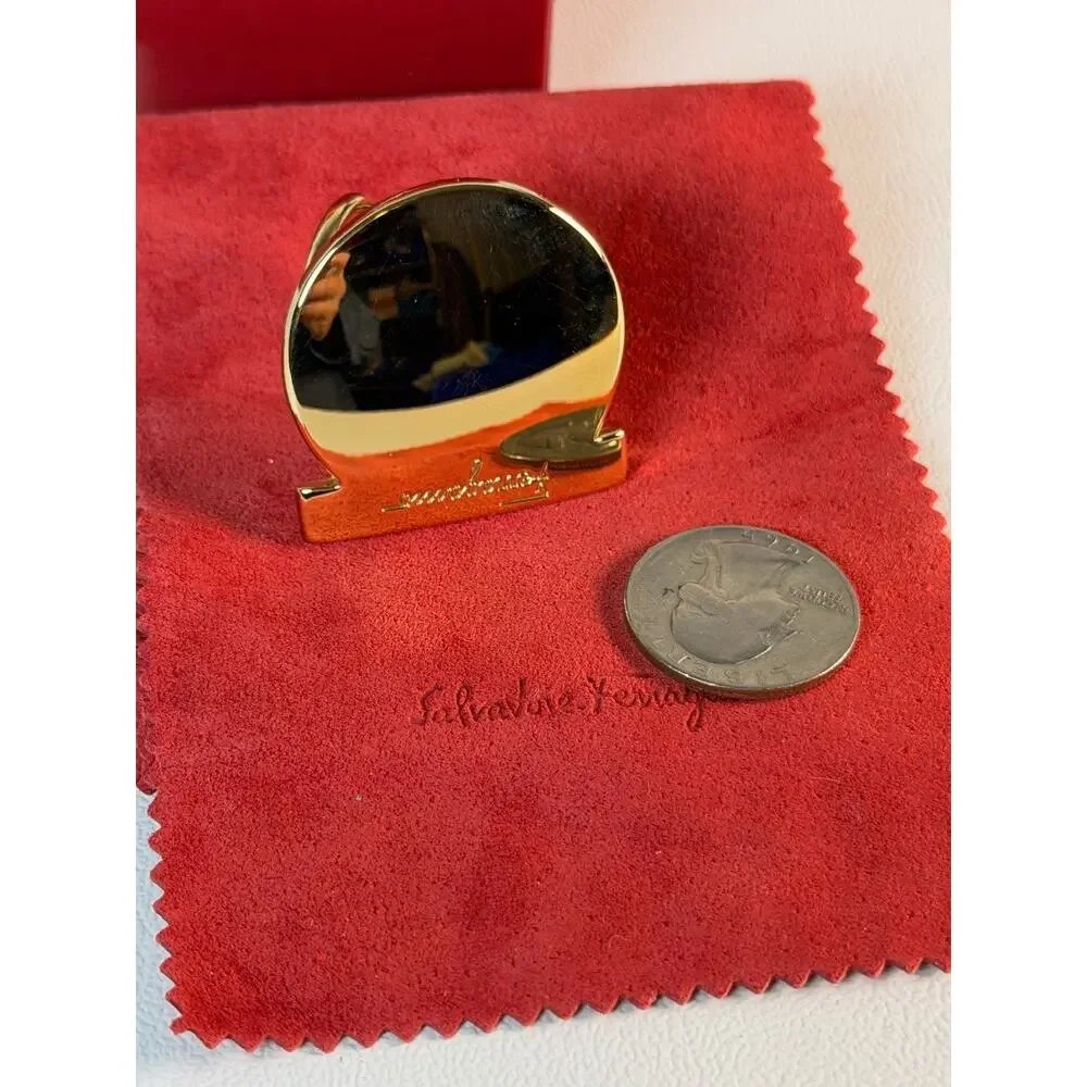 Authentic Salvatore Ferragamo Vara Logo Scarf Ring Gold Plated W/ Box Italy
